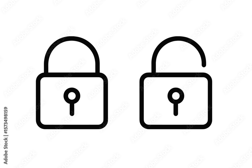 Poster lock and unlock vector icon set. padlock line symbol collection for app, ui, ux and website design. 
