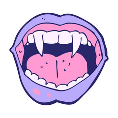 cartoon vampire mouth in bright neon color