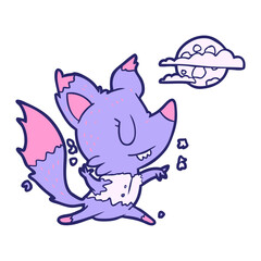 cartoon halloween werewolf changing in moonlight in bright neon color