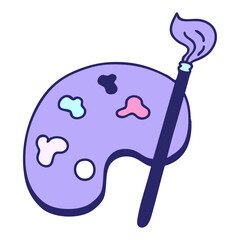 cartoon of an artists palette and brush in bright neon color