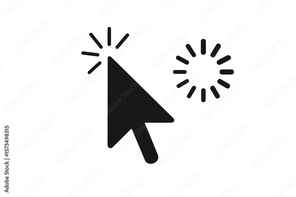 Fototapete Mouse Cursor Click and Loading Icon Vector. Black Arrow Pointer with Click Effect and Spinning Loader. UI Design Element for Computer, Mobile App, Animation. Minimalist, Isolated, Editable.