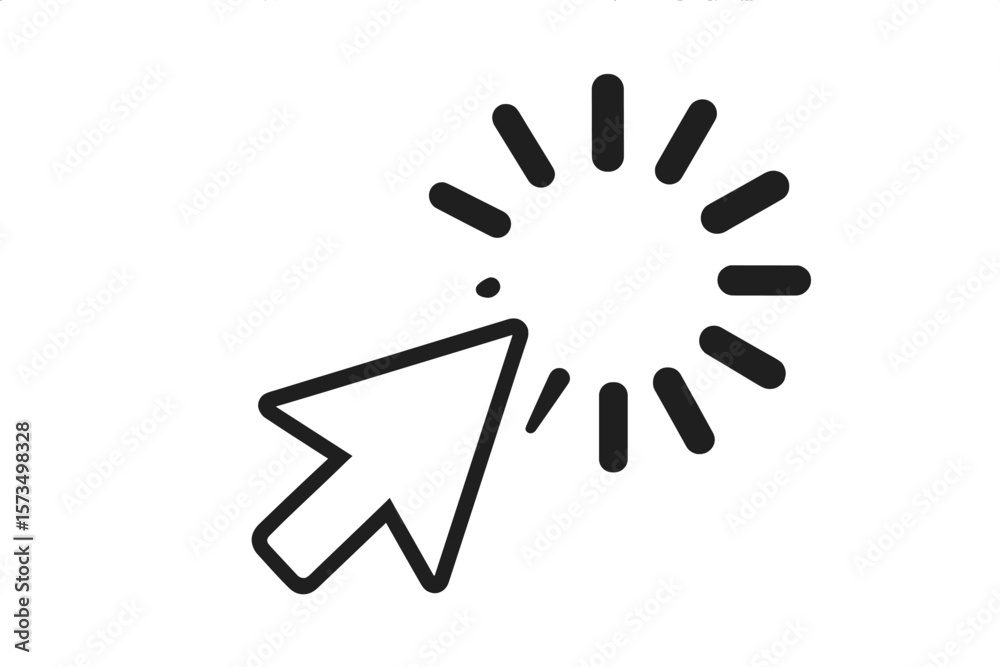 Fototapete Mouse Cursor Click with Loading Spinner Icon. Pointer Click Wait Symbol. Black and White Vector Illustration. UI UX Design Element. Web App Animation. Computer Interface Concept.