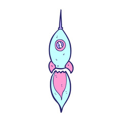 cartoon spaceship in bright neon color