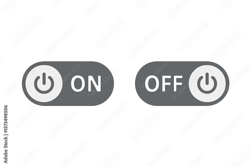  toggle switch buttons set. power on off icon. ui ux switches. web app interface controls. vector ill