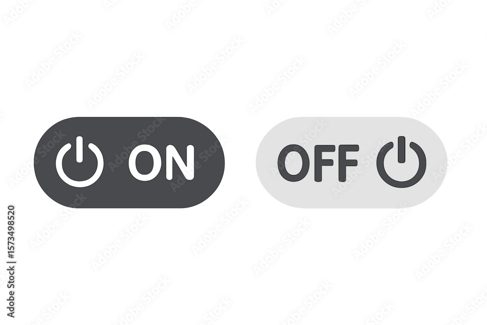 Poster power on off toggle switch buttons. set of power switch icons for user interface, app, website. vect