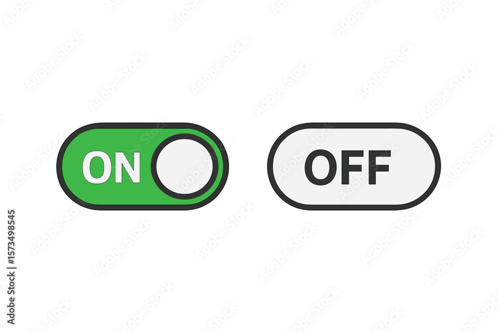 Poster toggle switch button set. on off power switch icon collection. user interface ui ux elements. mobile