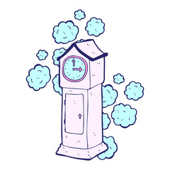 cartoon dusty old grandfather clock in bright neon color