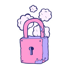 cartoon rusty lock in bright neon color
