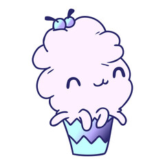 gradient cartoon illustration kawaii octopus cupcake in bright neon color