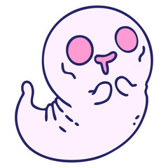cartoon of a cute spooky halloween ghost in bright neon color
