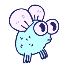 hand drawn quirky cartoon fly in bright neon color