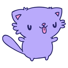 cartoon illustration of cute kawaii cat in bright neon color