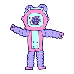 cartoon deep sea diver in bright neon color