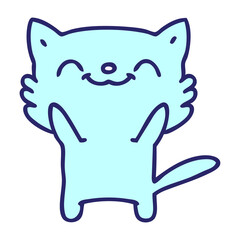 cartoon of a happy little cat in bright neon color