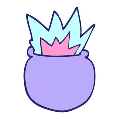 cartoon doodle exploding cauldron  in bright neon color