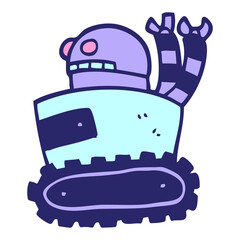 cartoon doodle robot in bright neon color
