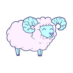 cartoon ram in bright neon color