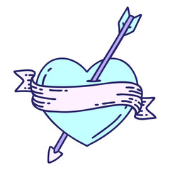 tattoo in traditional style of an arrow heart and banner in bright neon color