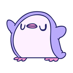 cartoon illustration kawaii of a cute penguin in bright neon color