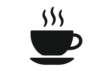 Obraz premium Hot Coffee or Tea Cup Icon with Steam, Minimalist Black Silhouette, Beverage Symbol, Cafe Menu Design, Simple Vector Illustration, Drink Logo, Breakfast, Morning, Transparent Background