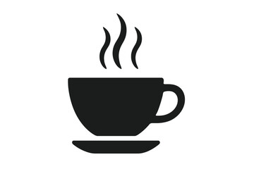 Obraz premium Coffee Cup Icon with Steam, Hot Beverage Symbol, Tea or Coffee Mug, Minimalist Black Silhouette, Cafe Menu, Drink Logo, Vector Illustration, Transparent Background