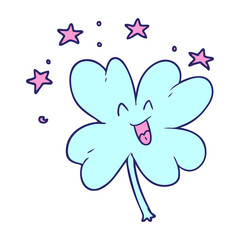 happy cartoon four leaf clover in bright neon color