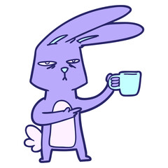 cartoon rabbit with coffee in bright neon color