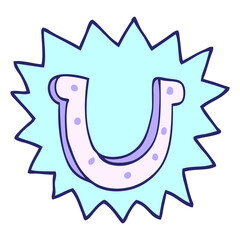 cartoon doodle crazy lucky horseshoe symbol in bright neon color