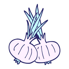 cartoon doodle onion in bright neon color