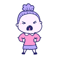 cartoon angry old woman in bright neon color