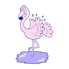 freehand drawn cartoon flamingo in bright neon color