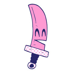 cartoon doodle happy magical sword in bright neon color