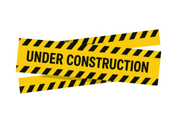 Under Construction Tape Banner, Caution Sign, Warning Stripes, Construction Site Web Notice, Yellow Black Barrier, Safety Alert, Transparent Vector PNG