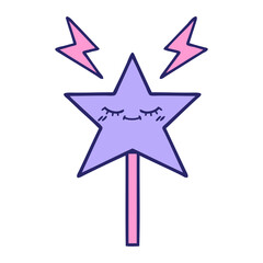 cute cartoon of a magic wand in bright neon color