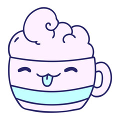 cartoon of a happy cup of coffee with foam in bright neon color