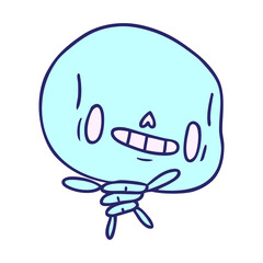 cartoon illustration kawaii cute dead skeleton  in bright neon color
