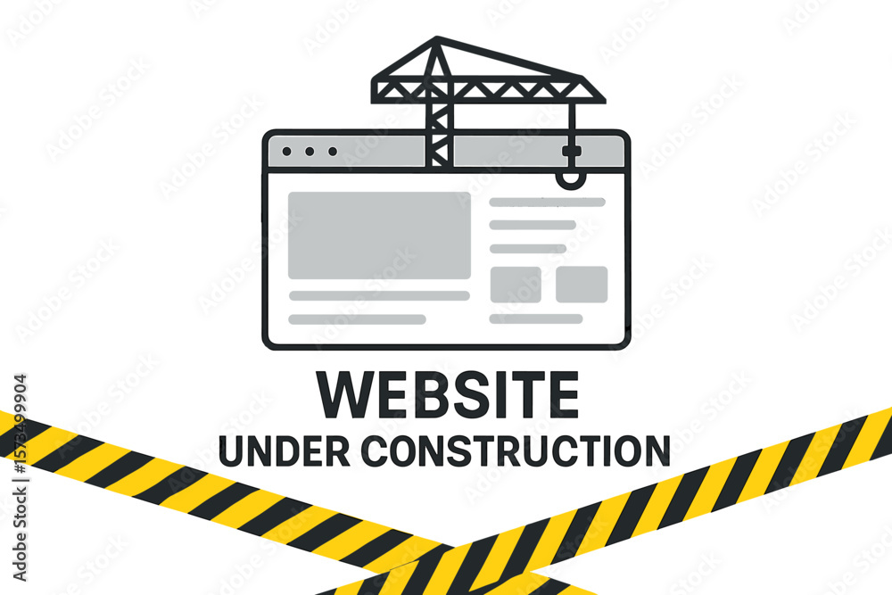 Poster website under construction banner with warning tape. web page building in progress concept. modern f