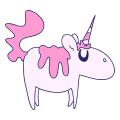 hand drawn quirky cartoon unicorn in bright neon color