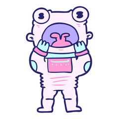 cartoon alien gasping in surprise in bright neon color