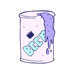 cartoon beer can in bright neon color