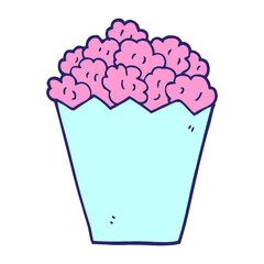 cartoon doodle popcorn in bright neon color