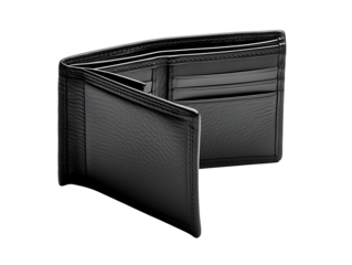 Black leather bifold wallet isolated on transparent background