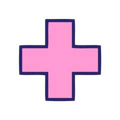 retro grunge texture cartoon of a addition symbol in bright neon color