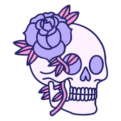 skull and rose in bright neon color