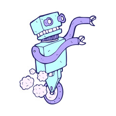 cartoon funny robot in bright neon color