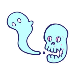 cartoon spooky skull in bright neon color