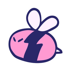 hand drawn doodle style cartoon bee in bright neon color