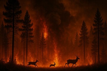 Forest Wildfire at Night