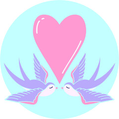 iconic tattoo style image of swallows and a heart in bright neon color