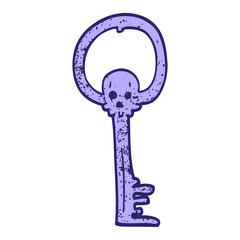 cartoon doodle spooky skull key in bright neon color